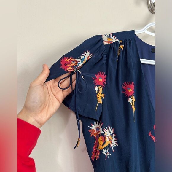 Madewell Silk Poppy Dress Cactus Flower Navy Mini - Picture 5 of 12